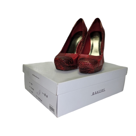 Baker Red Patches Stack Stiletto Heel Square Toe Vintage - Picture 2 of 8